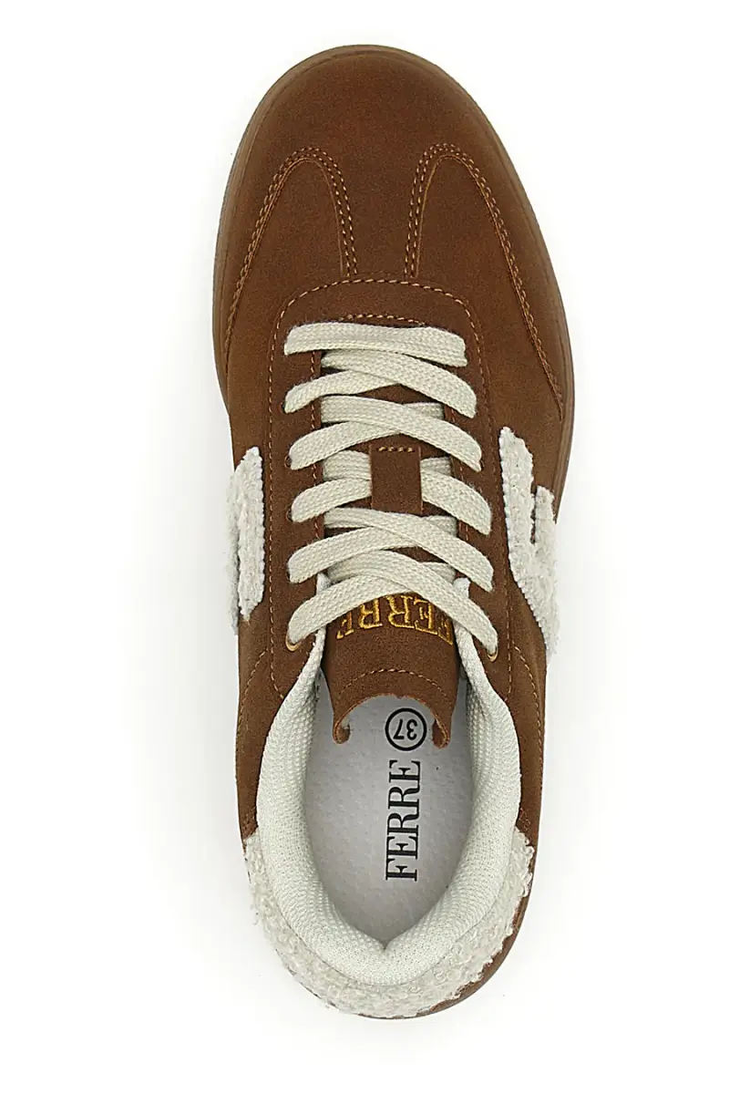 Sneakers marroni in effetto suede con logo ricamato Ferre' F501C532 [CUOIO] miniatura 3