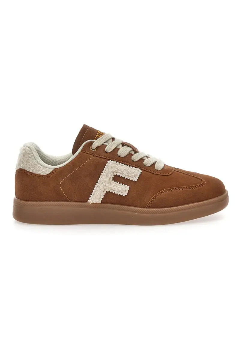 Sneakers marroni in effetto suede con logo ricamato Ferre' F501C532 [CUOIO]