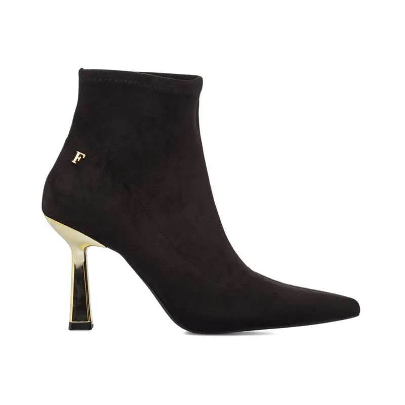 Stivaletti neri eleganti a calza con tacco alto a rocchetto laminato