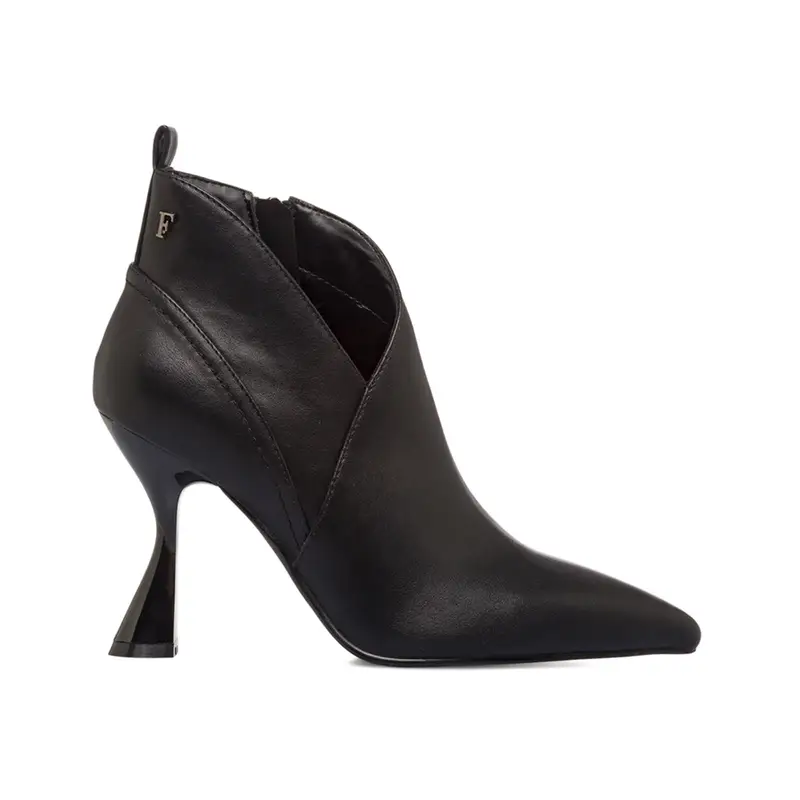 Stivaletti neri eleganti in pelle da donna con tacco alto a rocchetto e scollo