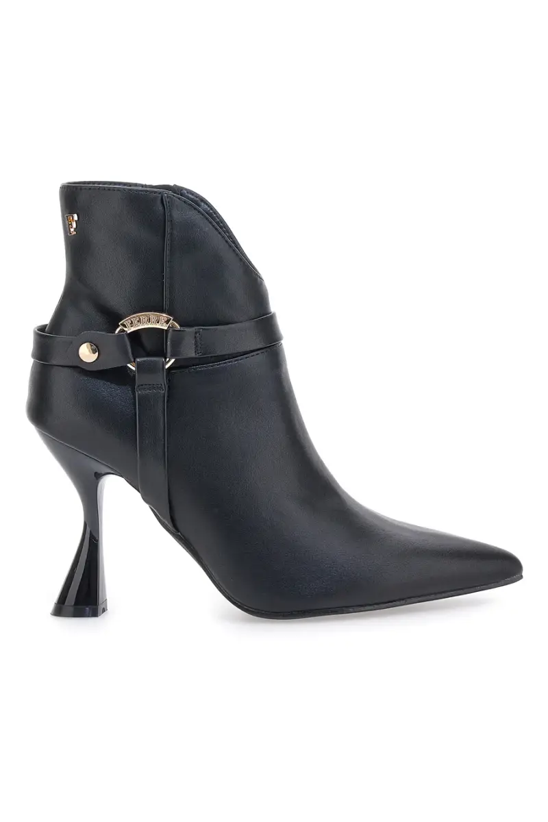 Tronchetti neri a punta con tacco svasato e cinturino Ferrè F461C510 [NERO]