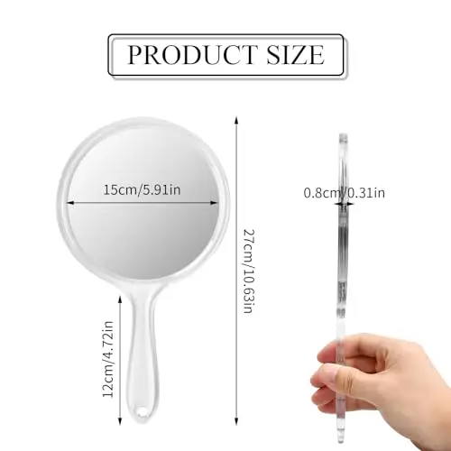 FESSOSKO Specchio a Mano con Manico Specchio Bifacciale Specchio con Ingrandimento 1X/3X Specchio Cosmetico Forma miniatura 2