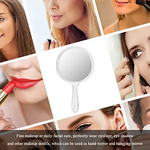 FESSOSKO Specchio a Mano con Manico Specchio Bifacciale Specchio con Ingrandimento 1X/3X Specchio Cosmetico Forma miniatura 3