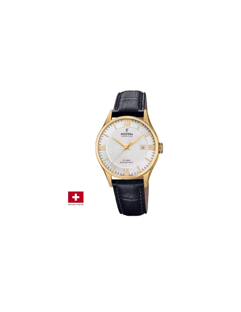 Orologio FESTINA Swiss Made F20010/2 argento con cinturino in pelle nero