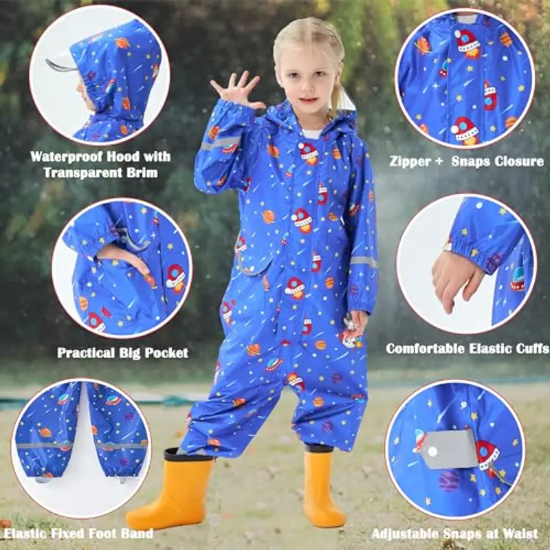 Fewlby Tuta Impermeabile Bambini Tuta Pioggia Bambina Antipioggia con Cappuccio Poncho Impermeabile Ragazze Ragazzi miniatura 2