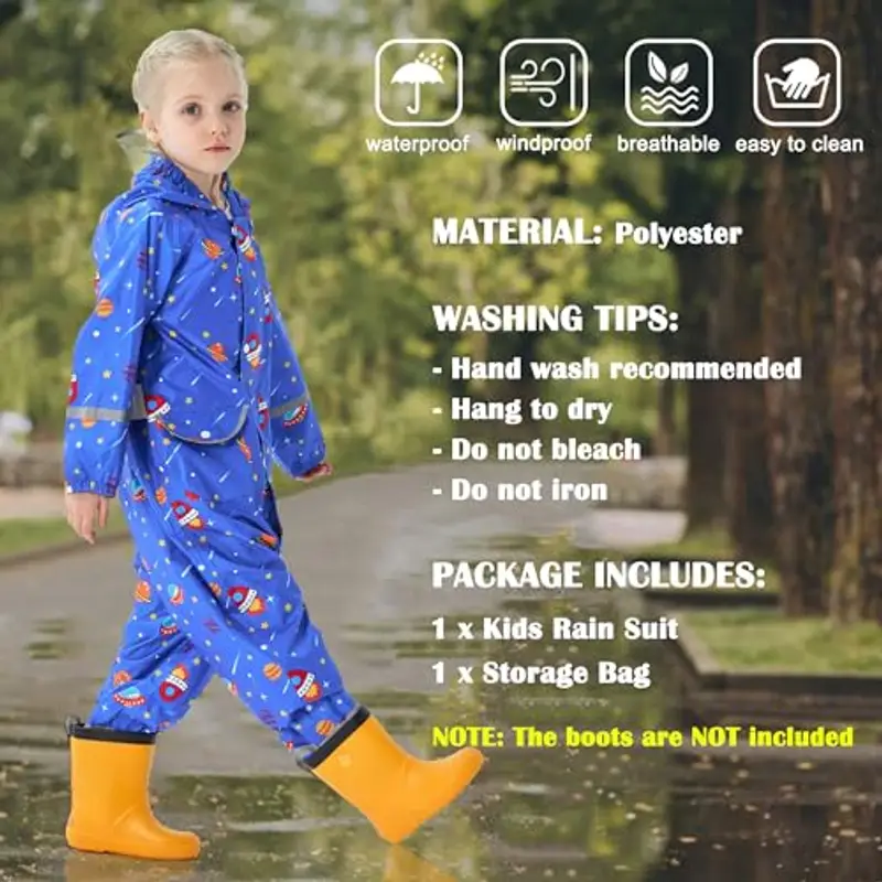 Fewlby Tuta Impermeabile Bambini Tuta Pioggia Bambina Antipioggia con Cappuccio Poncho Impermeabile Ragazze Ragazzi miniatura 3