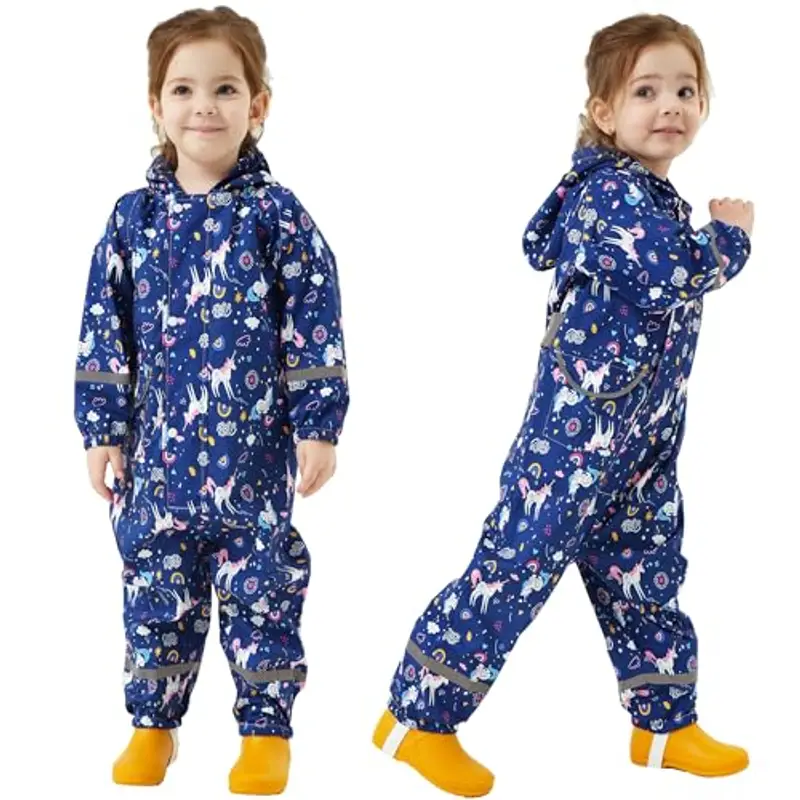 Fewlby Tuta Impermeabile Bambini Tuta Pioggia, Poncho Antipioggia con Cappuccio Bambina Impermeabile Ragazze Giacche