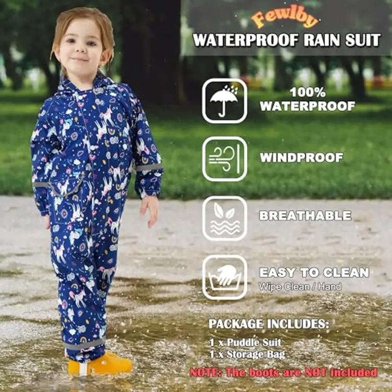 Fewlby Tuta Impermeabile Bambini Tuta Pioggia, Poncho Antipioggia con Cappuccio Bambina Impermeabile Ragazze Giacche miniatura 2