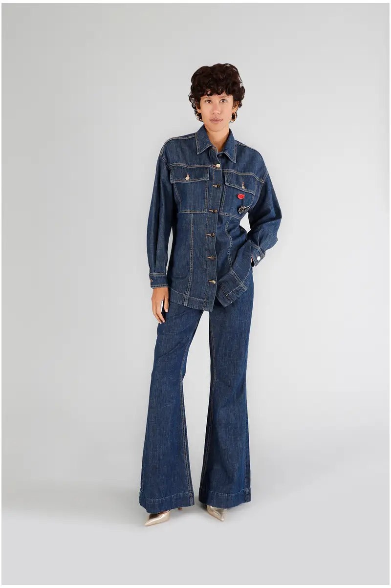 field jacket in denim blu medio scuro 38