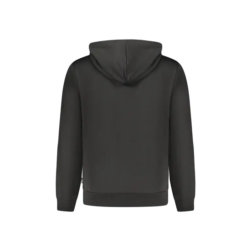 Felpa Uomo Nera Cappuccio Garzata Regular Fit Logo Nero miniatura 2