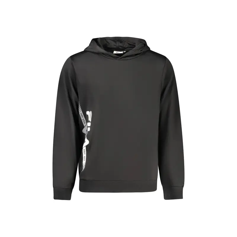 Felpa Uomo Nera Cappuccio Garzata Regular Fit Logo Nero
