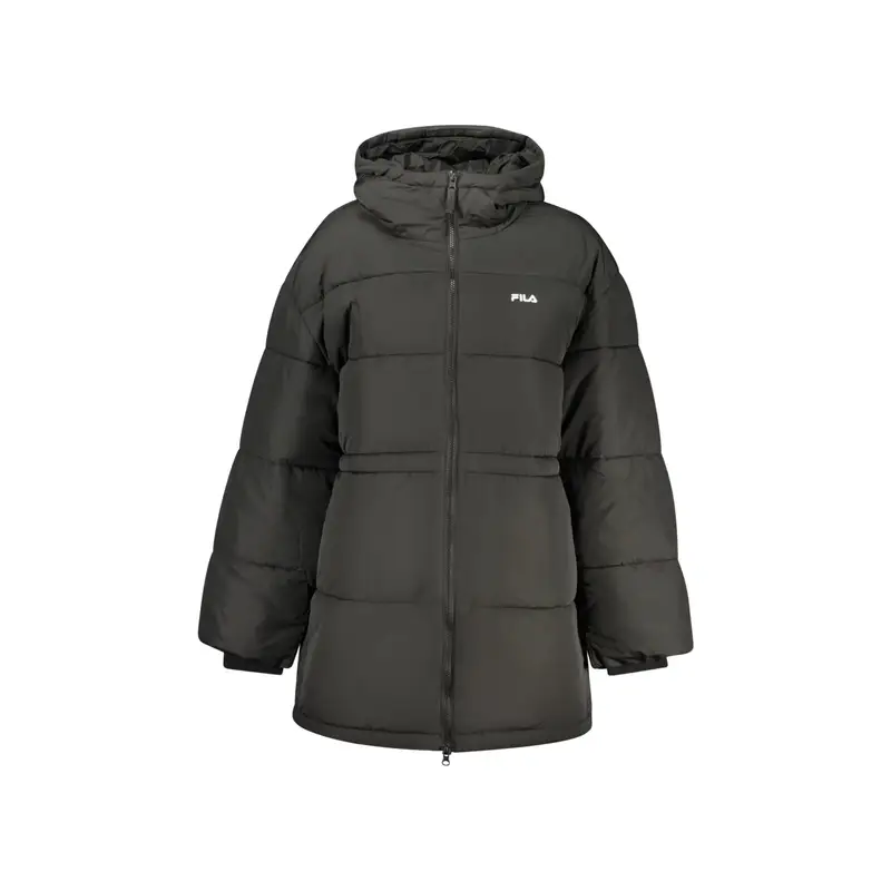 Giubbotto Donna Nero Lungo con Cappuccio Water Repellent Logo