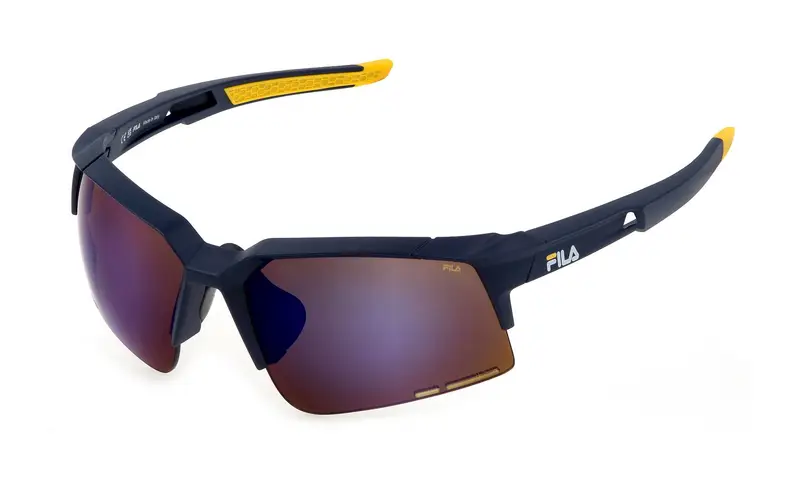 Fila Unisex SFI515  U43B Occhiali da sole Iniettato Blu Marrone Squadrata Idrorepellente Specchiato