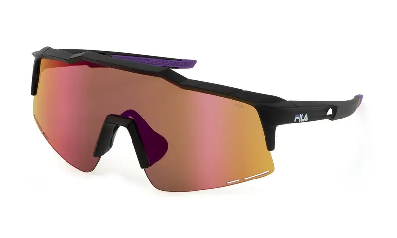 Fila Unisex SFI516  U28V Occhiali da sole Iniettato Nero Marrone Maschera Idrorepellente Specchiato