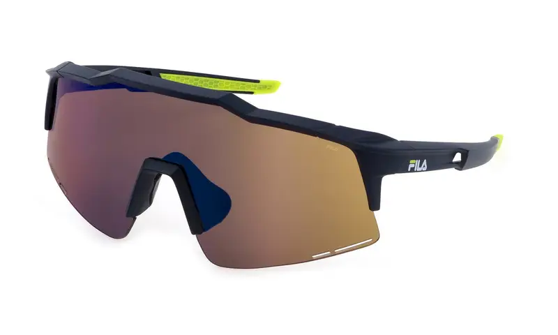Fila Unisex SFI516  U43B Occhiali da sole Iniettato Blu Marrone Maschera Idrorepellente Specchiato