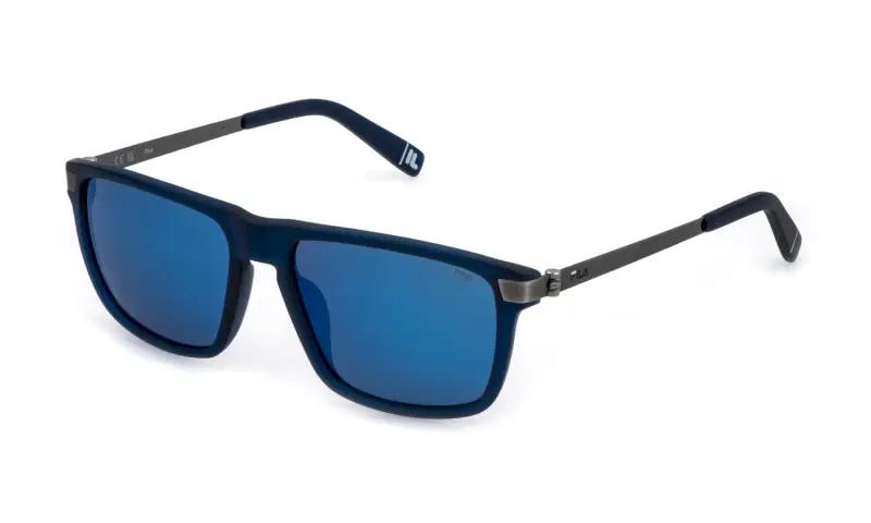 Uomo Fila SFIB11 AGQP Occhiali da sole Acetato Blu Fumo Geometrica Polarizzata Specchiato