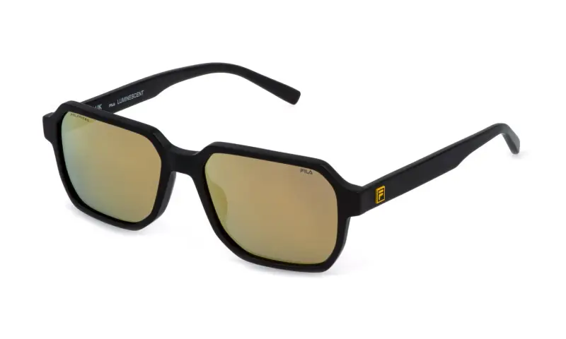 Uomo Fila SFID19 703P Occhiali da sole Acetato Nero Fumo Geometrica Polarizzata Specchiato