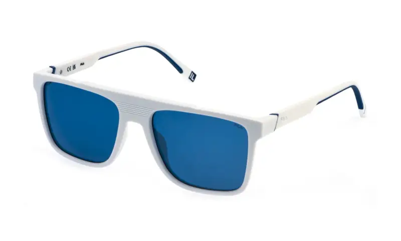 Uomo Fila SFID20 6ZNP Occhiali da sole Iniettato Bianco Blu Squadrata