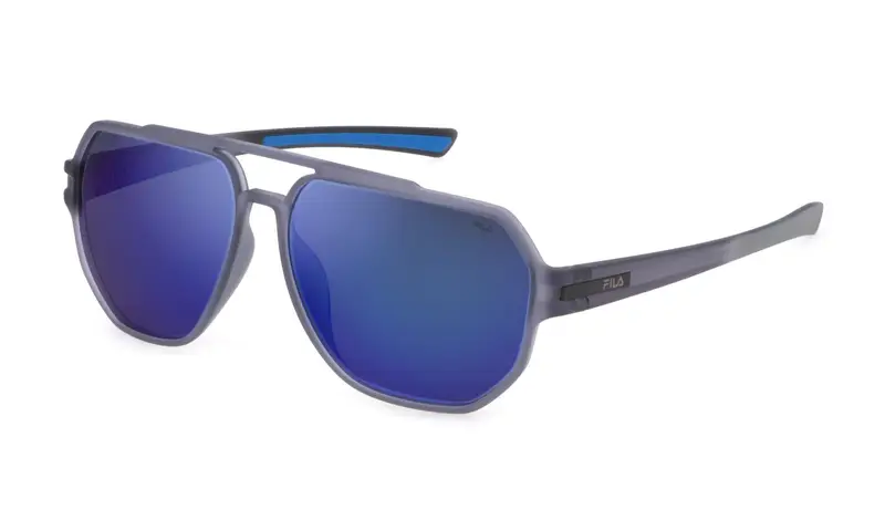 Fila Uomo SFI301 7F6P Occhiali da sole Iniettato Grigio Blu Pilot Polarizzata Specchiato