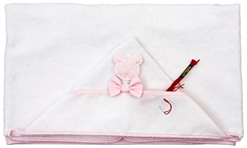 Filet - Accappatoio Triangolo Per Neonati da Ricamare, Morbida Spugna, Prodotto Realizzato In Italia, 100% Cotone - Bianco, Rosa, Taglia unica 0-12 mesi miniatura 3