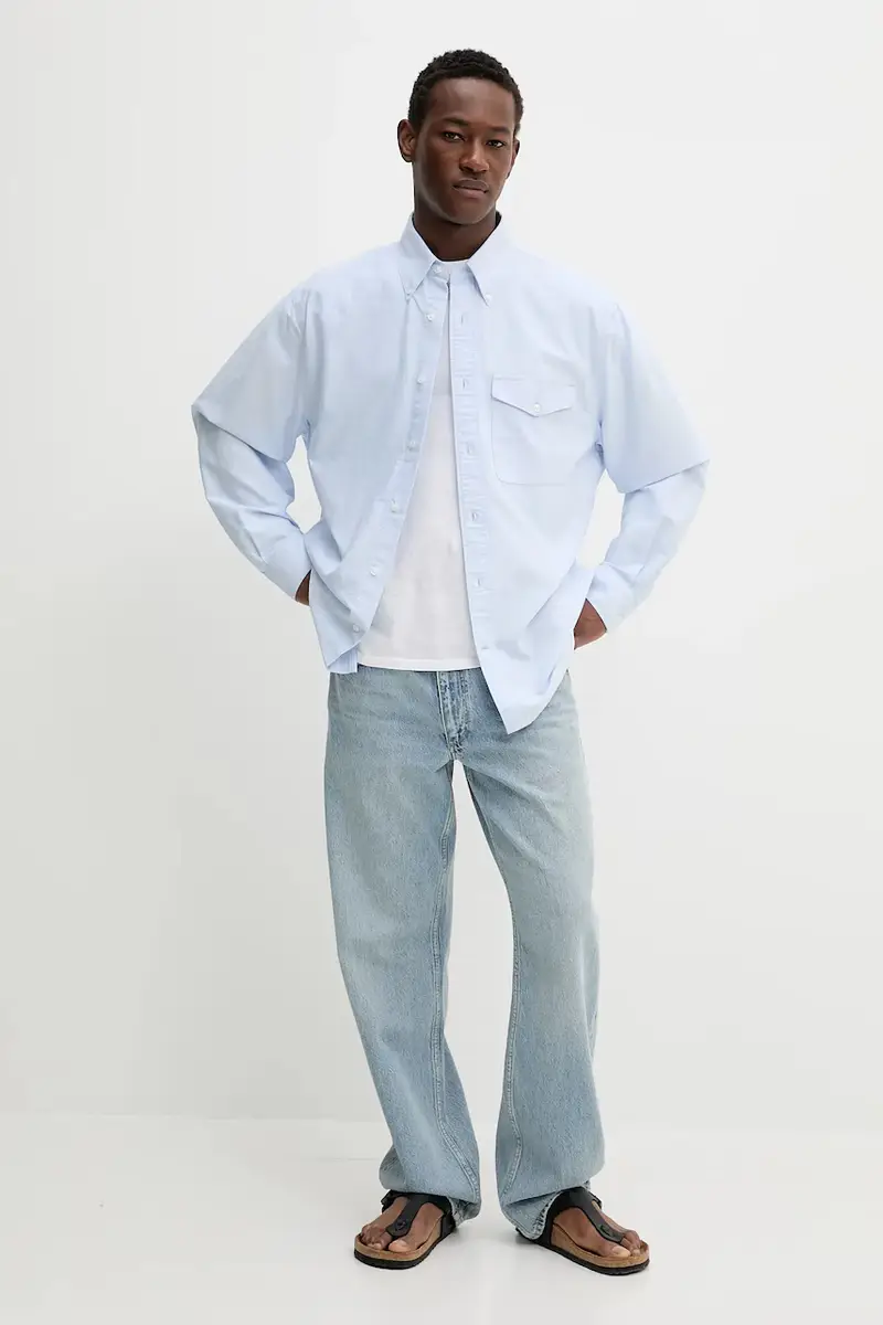 camicia in cotone uomo colore blu 31429 miniatura 2