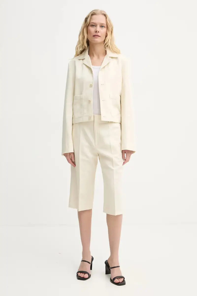 giacca con aggiunta di lino colore beige 31196 miniatura 2