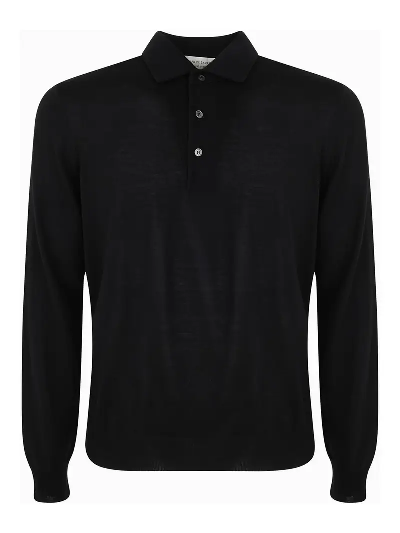 Polo maniche lunghe con collo a camicia Nero