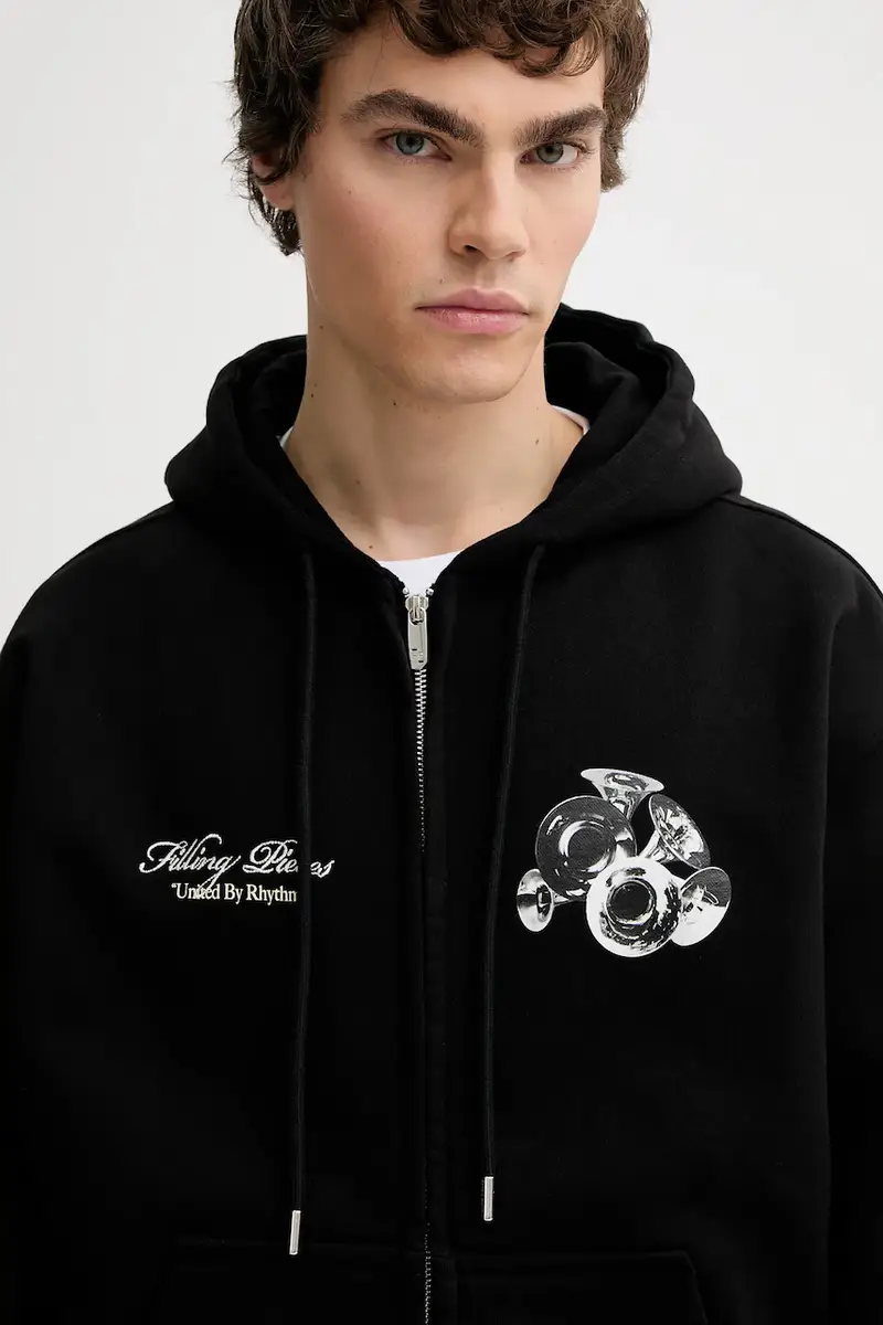 felpa in cotone Zip Hoodie Bouquet Nero miniatura 4