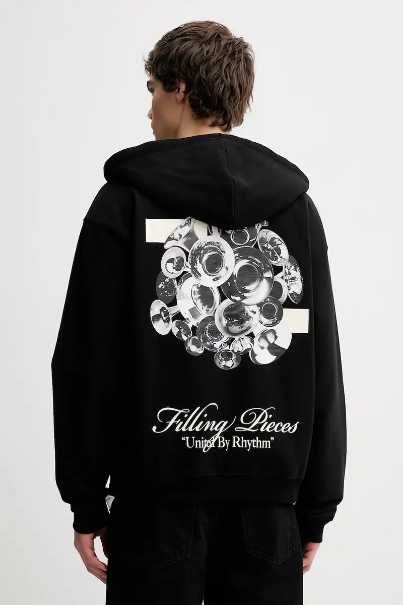 felpa in cotone Zip Hoodie Bouquet Nero