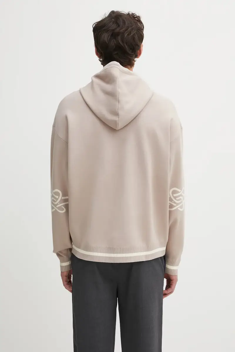 felpa Knit Hoodie uomo colore beige con cappuccio con applicazione 422532500265 miniatura 3