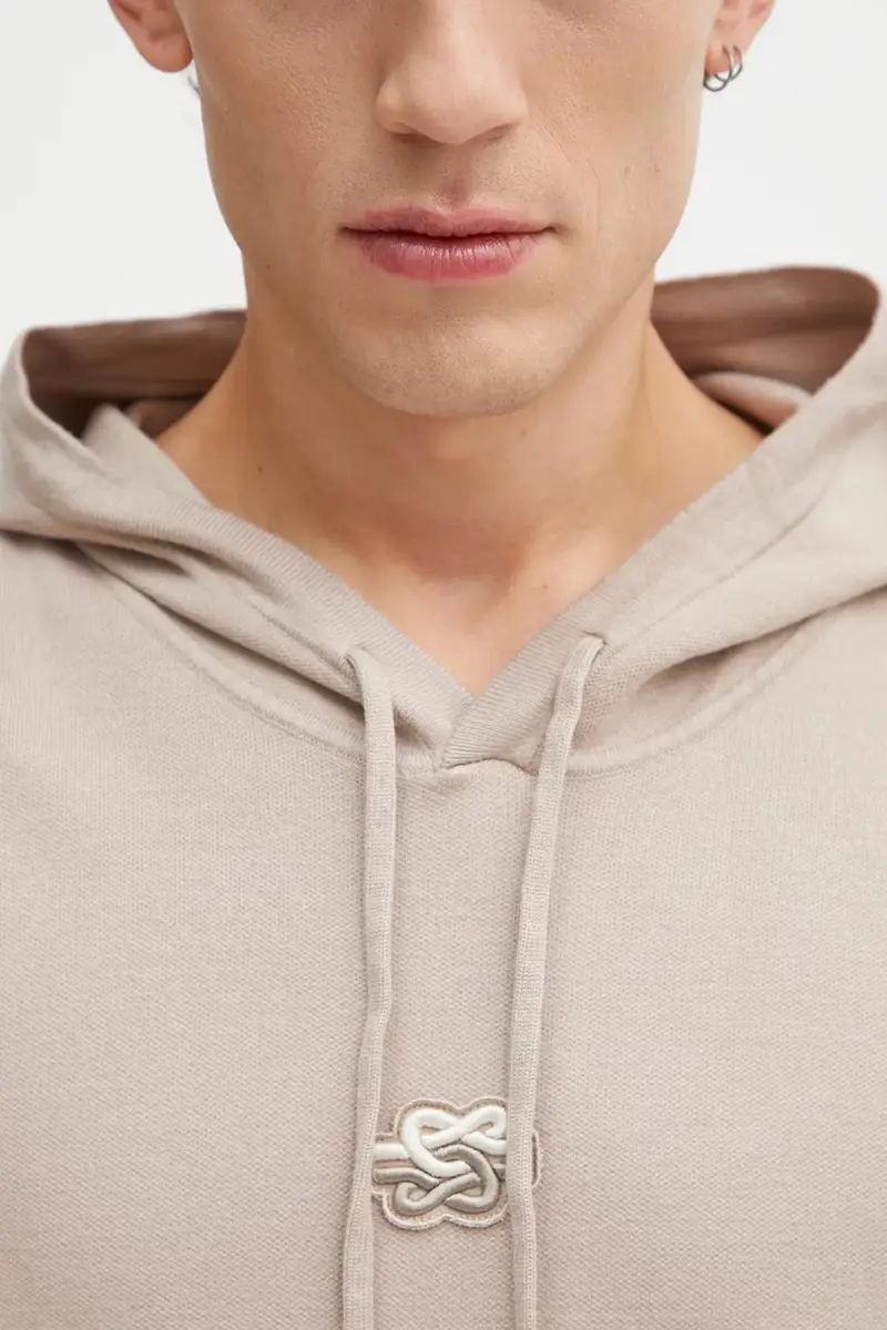 felpa Knit Hoodie uomo colore beige con cappuccio con applicazione 422532500265 miniatura 4
