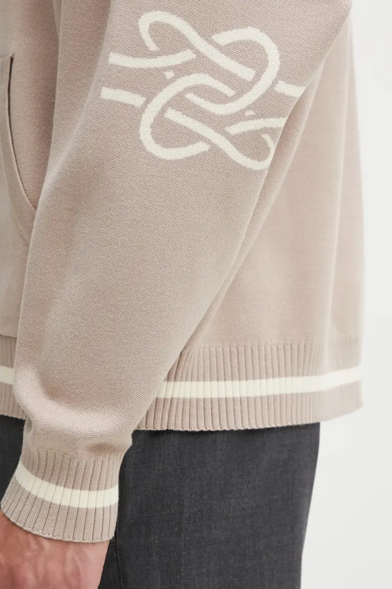 felpa Knit Hoodie uomo colore beige con cappuccio con applicazione 422532500265 miniatura 5
