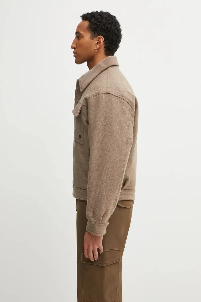 giacca con lana Box Varsity Beige miniatura 2