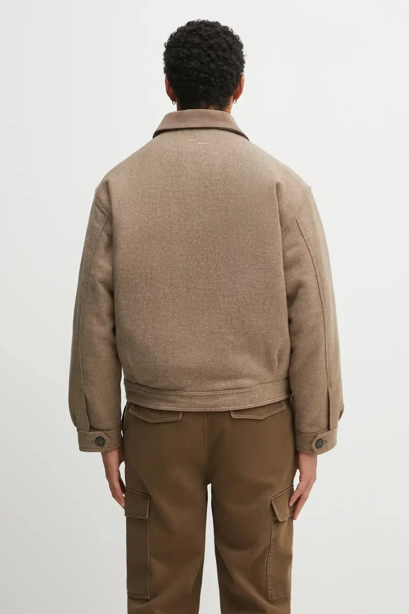 giacca con lana Box Varsity Beige miniatura 3