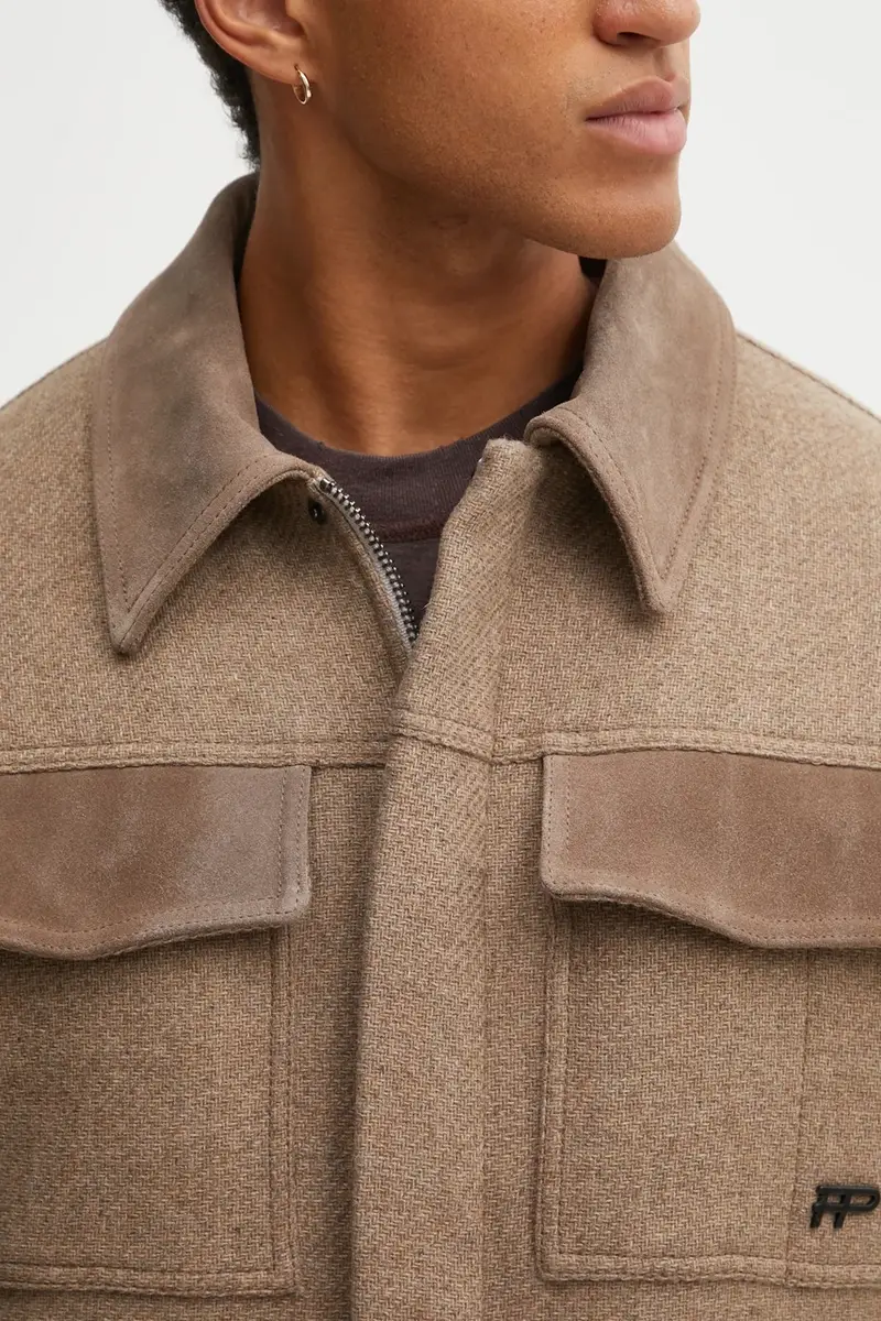 giacca con lana Box Varsity Beige miniatura 5