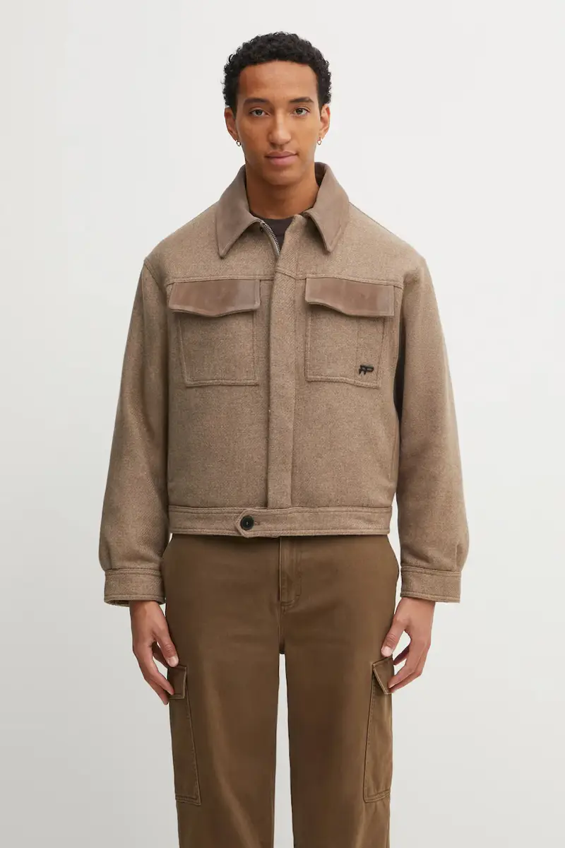 giacca con lana Box Varsity Beige