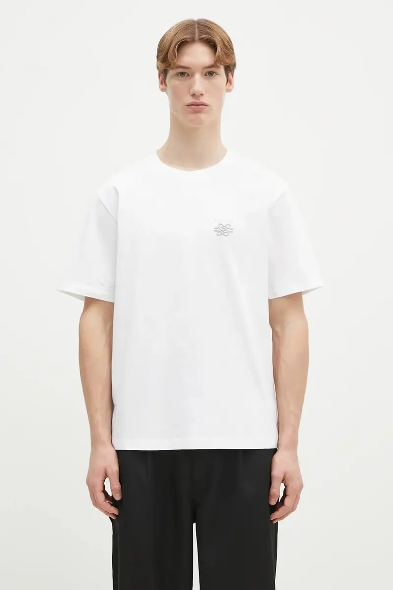 t-shirt in cotone colore bianco con applicazione 74499861901