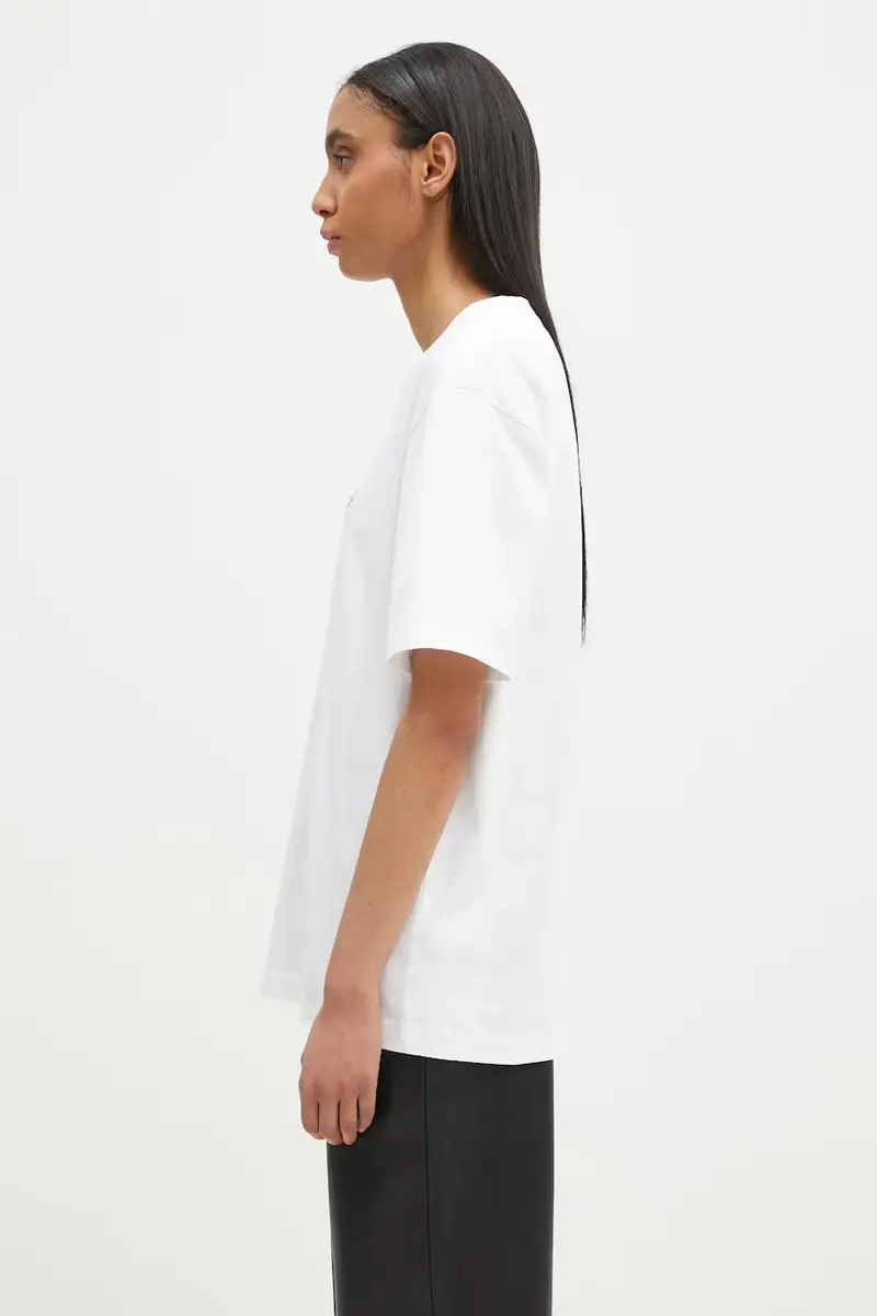 t-shirt in cotone colore bianco con applicazione 74499861901 miniatura 2