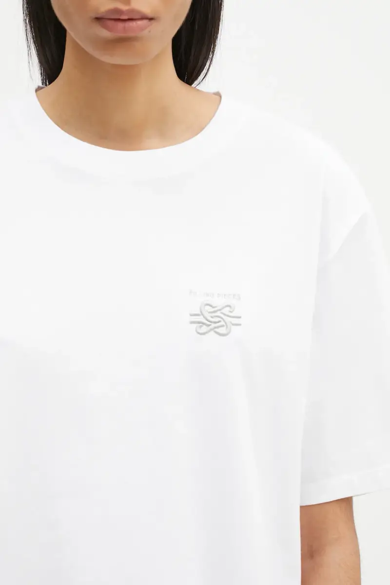 t-shirt in cotone colore bianco con applicazione 74499861901 miniatura 4