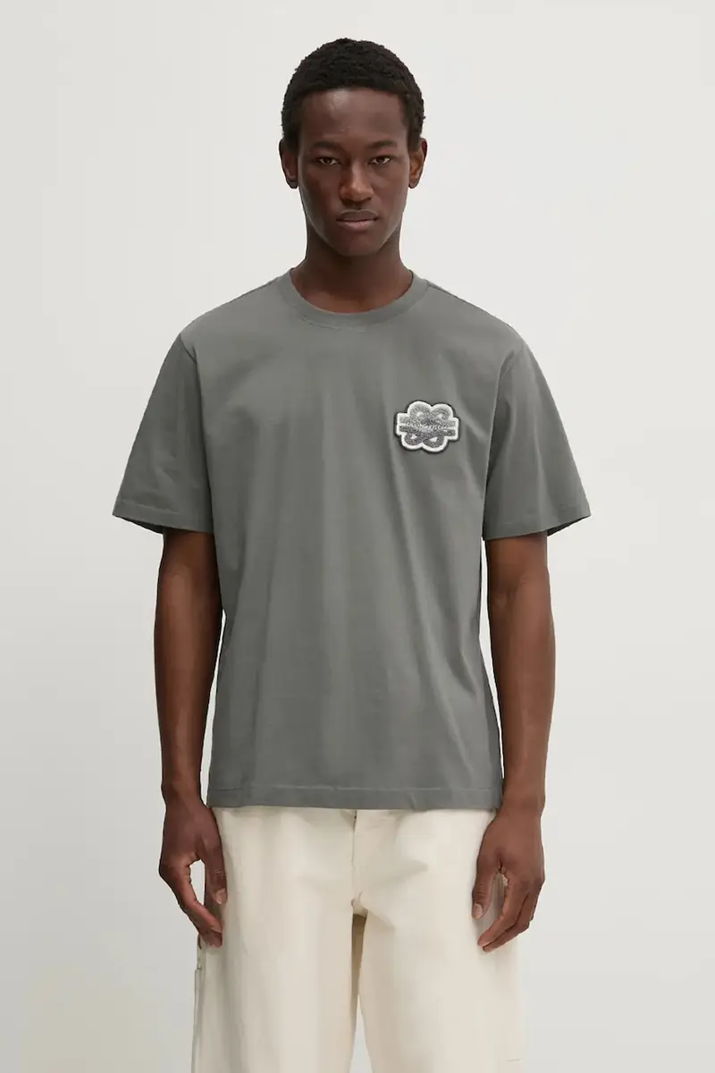 t-shirt in cotone Gowtu Gun colore grigio con applicazione 74433926002