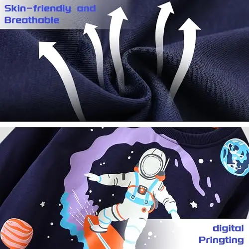 FILOWA Felpa per Bambini, Ragazzo Fosforescente Astronauti Surf Pullover Pianeta Stampa Maglione Cotone Manica Lunga miniatura 3