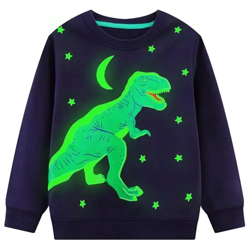 FILOWA Felpa Ragazzo, Ragazzi Cotone Sweatshirt Dinosauro Modello Pullover Senza Cappuccio Girocollo Casual Caldo