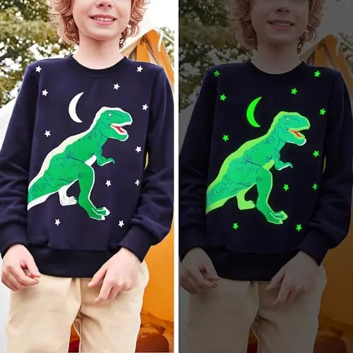 FILOWA Felpa Ragazzo, Ragazzi Cotone Sweatshirt Dinosauro Modello Pullover Senza Cappuccio Girocollo Casual Caldo miniatura 3