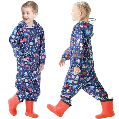 FILOWA Impermeabile per Bambino con Cappuccio Antipioggia Cappotto Pioggia Giacca Lunge Economico Leggero Poncho miniatura 2