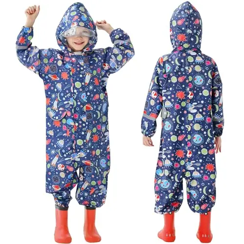 FILOWA Impermeabile per Bambino con Cappuccio Antipioggia Cappotto Pioggia Giacca Lunge Economico Leggero Poncho miniatura 3