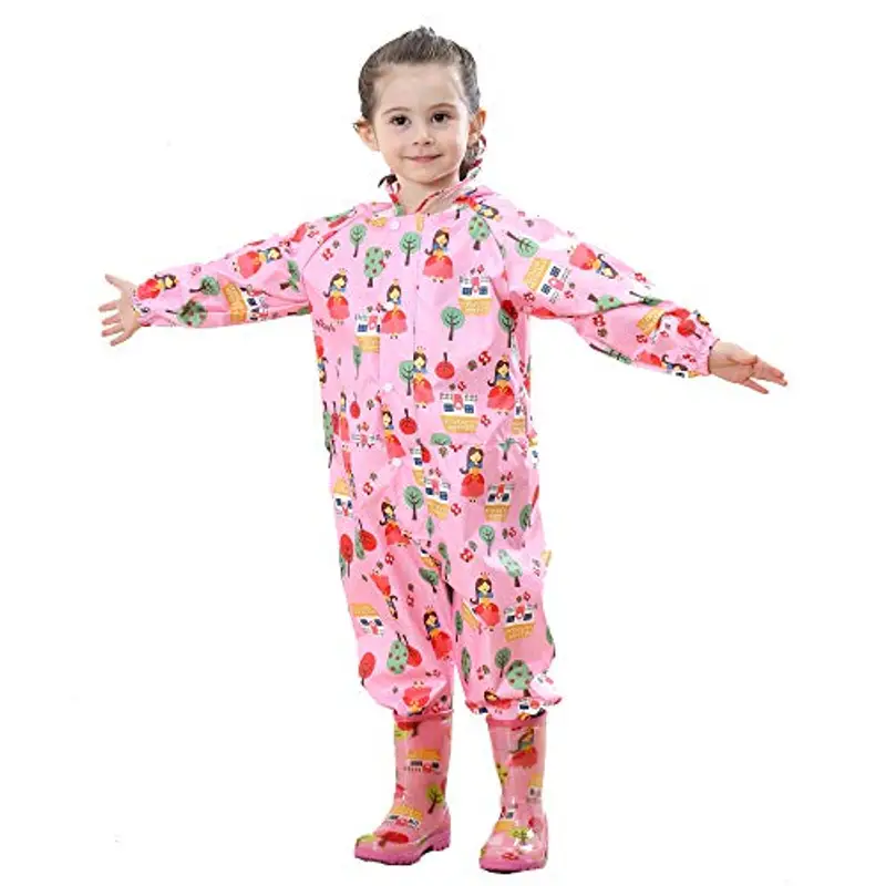 FILOWA Impermeabile Pioggia Bambina Impermeabile Antipioggia Tuta Bambini con Cappuccio Ragazze Ragazza Rosa Modello miniatura 2
