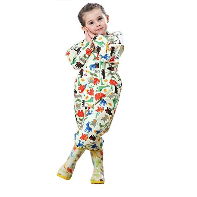 FILOWA Impermeabile Pioggia Bambini Impermeabile Antipioggia Tuta Bambina Bambino Con Cappuccio Ragazze Ragazzi Giallo miniatura 2