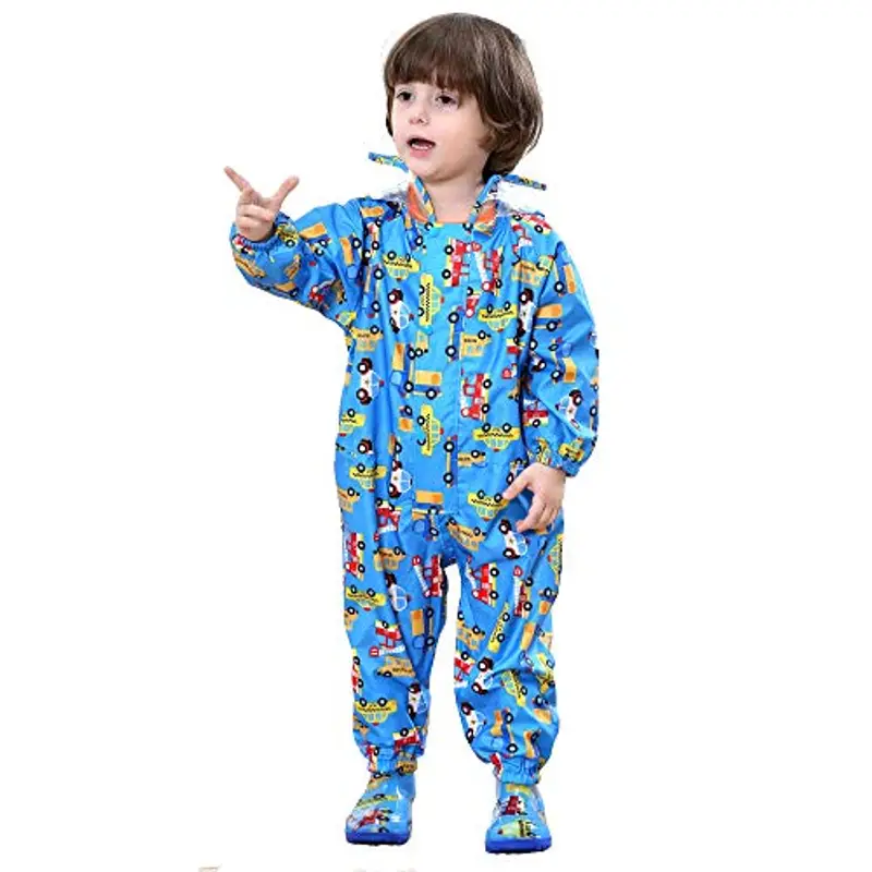 FILOWA Impermeabile Pioggia Bambino Impermeabile Antipioggia Tuta Bambini Con Cappuccio Ragazze Ragazzi Blu Car Poncho miniatura 2