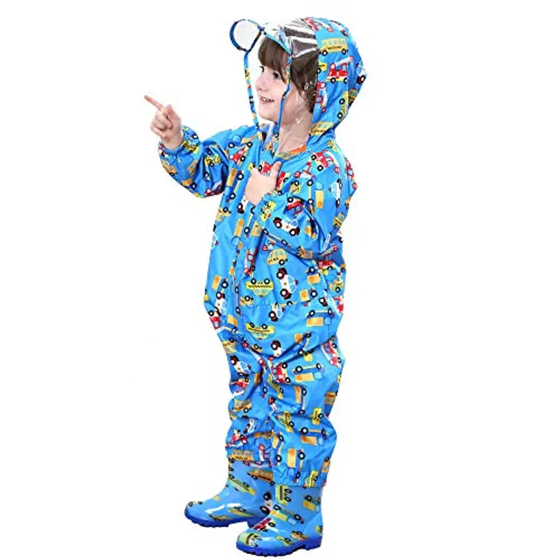 FILOWA Impermeabile Pioggia Bambino Impermeabile Antipioggia Tuta Bambini Con Cappuccio Ragazze Ragazzi Blu Car Poncho miniatura 3