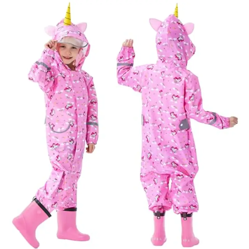 FILOWA Tuta Impermeabile Antipioggia Bambina Pioggia con Cappuccio Ragazza Leggero Portatile Jogging Tutto in Uno miniatura 3